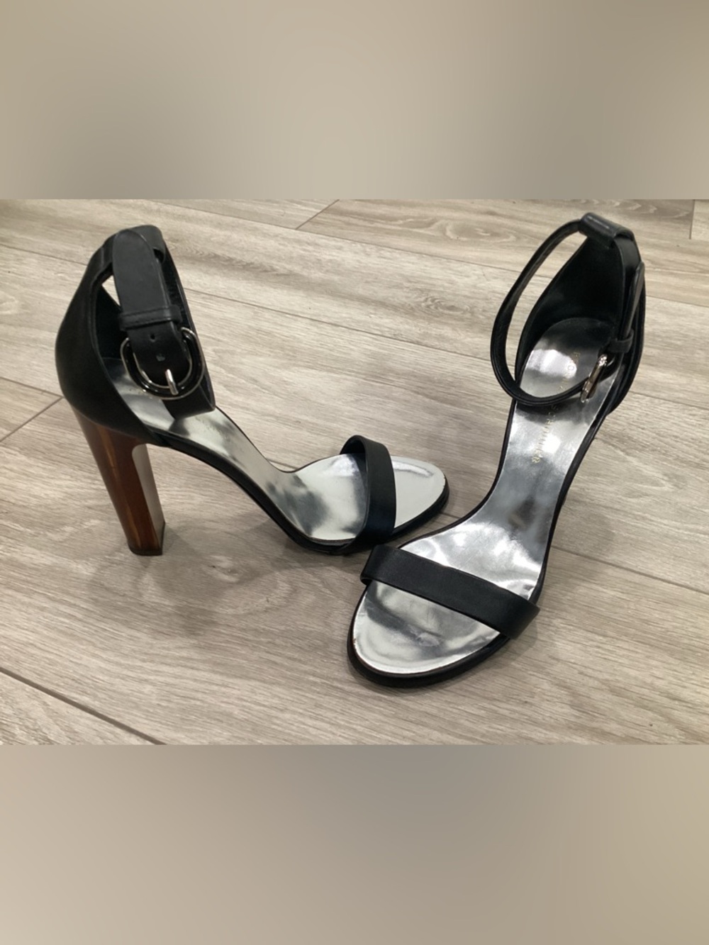 Proenza Schouler Black Satin Ankle-Strap Heels sandals women size 7 37